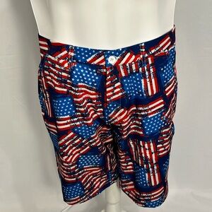 Hreski Men's Flat Front Patriotic Flag Print Shorts - Red/Blue/White